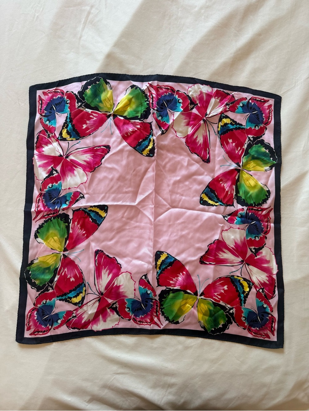 Oscar de la Renta | Pink Floral Butterfly Silk Scarf - Picture 2 of 3